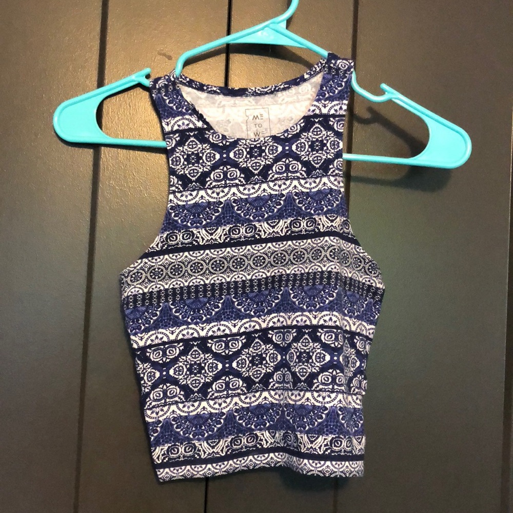 Blue patterned racerback crop top